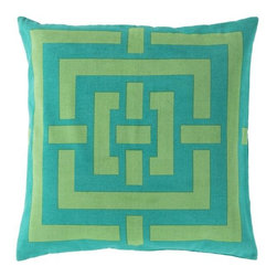 Teal and Aloe Geometric Design Pillow by Surya - Decorative Pillows