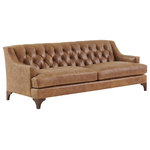 Lexington - Sonoma Leather Sofa - Silverado features classic styling that puts a current touch on traditional design. The collection is crafted from walnut veneers and mahogany solids in a rich walnut finish. Hand-wrought metal bases, in a maritime brass finish, reflect the work of an artisan's hand, and select items hint of the exotic, with tiger-brown travertine tops.