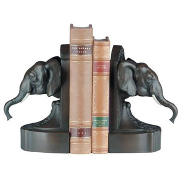 Bookends Bookend TRADITIONAL Lodge Elephant Head Resin Hand-Cast