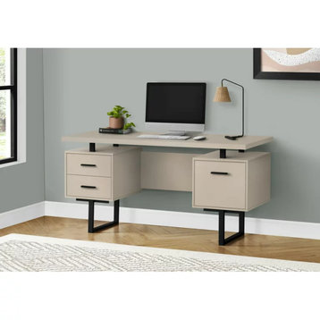 Modern Desk, Floating Top With 2 Drawers & Storage Cabinet, Modern Taupe
