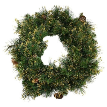 24" Mixed Pine Glittered Pine Cone Artificial Christmas Wreath, Unlit