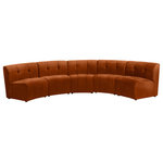Meridian Furniture - Limitless Velvet Upholstered 5-Piece Modular Sectional, Cognac - Invest in your home's comfort with this Limitless 5 Piece Sectional. This modular unit offers tons of flexibility in the number of ways that you can put each piece in the Limitless collection together to get the ideal customized look. Upholstered in cognac velvet, this beautiful piece is soft and cool to the touch, so you can feel comfortable from every angle. Button and channel tufting add to this unit's upscale look and contemporary charm.