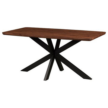 Ravenna Wood 63" Dining Table With Geometric Metal Base, Dark Walnut