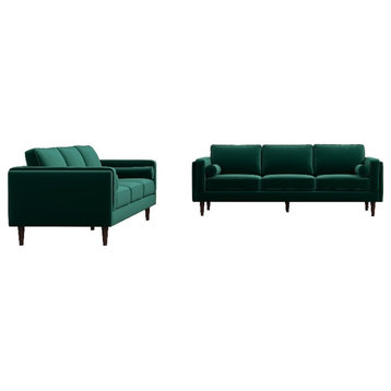Fatin Mid Century Modern Living Room Velvet Sofa Set in Green