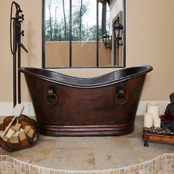 60" Hammered Copper Double Slipper Bathtub With Rings (BTDR60DB)