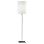 Adesso - Liam Floor Lamp - The Liam Floor Lamp is an elegant style that highlights simple materials and a classic silhouette. A thick brushed steel metal pole supports a white textured fabric shade. A tall cylinder shade is contrasted by a compact square shaped metal base. A simple pull chain turns the lamp on and off. A subtle clear cord trails out from the base. Place this floor lamp in your living room for a soft, modern look.