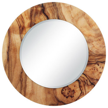 "Forest" Round Beveled Wall Mirror on Floating Printed Tempered Art Glass