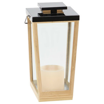 Modern Trapezoidal Bamboo and Stainless Steel Candle Lantern