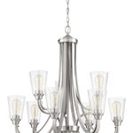 Craftmade - Grace 9-Light Transitional Chandelier in Brushed Polished Nickel - This 9-light transitional chandelier from Craftmade is a part of the Grace collection and comes in a brushed polished nickel finish. It measures 32" wide x 31" high. Uses nine standard dimmable bulbs. This light would look best in a dining room. For indoor use.  This light requires 9 , . Watt Bulbs (Not Included) UL Certified.