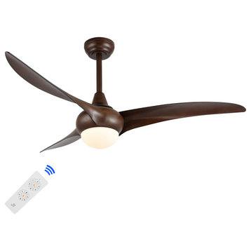 Aviator 52" 1-Light App 6-Speed Retro Swirl LED Ceiling Fan, Neutral Brown Wood