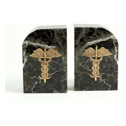 Bookends with Antique Gold Plated Medical Emblem - Bookends