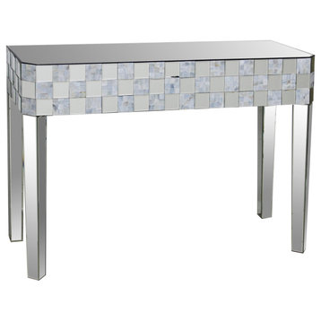 Benzara Frosted Chequered Pattern Console Table Rectangular Shape, Clear