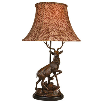 English Deer Facing Right Lamp, Pheasant Feather