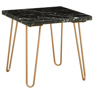 ACME Telestis 22" Square Marble Top End Table in Black and Gold