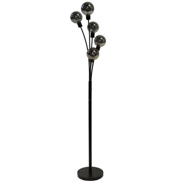 5-Light Floor Lamp, Black With Smoked Glass