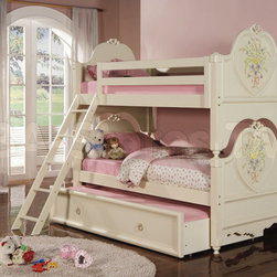 Doll House Cream Twin over Twin Bunk Bed with Trundle - Loft Beds