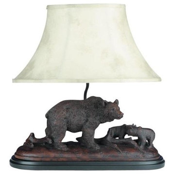 Sculpture Table Lamp MOUNTAIN Lodge Bear and Cubs 1-Light Ebony