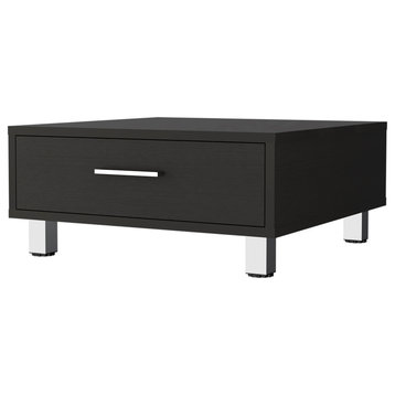 Myers 10-inch Tall Coffee Table with 4 Legs and 1 Drawer, Black Wenge