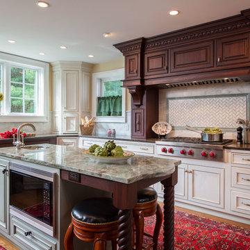 Mahogany and Maple Mix with dramatic style. Delicious Kitchens & Interiors, LLC