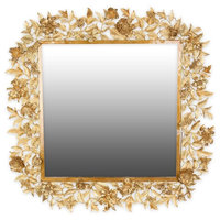 Jay Strongwater Camille Gilded Floral Leaf Mirror Golden Finish