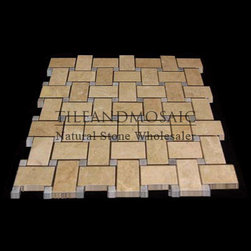 Crema Marfil Marble Basketweave Mosaic Tile with Bardiglio Gray Dots Polished - Products