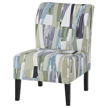 Benzara BM207212 Wooden Armless Accent Chair with Fabric Upholstered, Multicolor