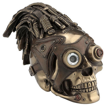 Steampunk Skull With Wire Hair and Leather Goggles, Steampunk Statue