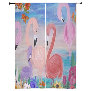 Tropical Birds Sheer Curtains, Flamingo Garden