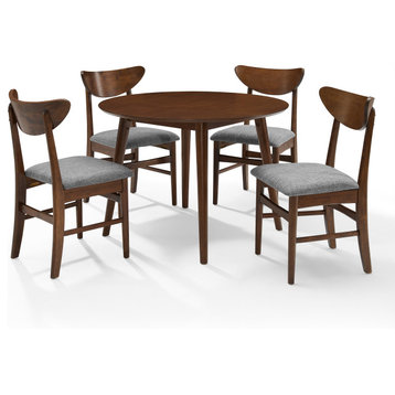 Landon 5-Piece Round Dining Set, Mahogany Table, 4 Wood Chairs