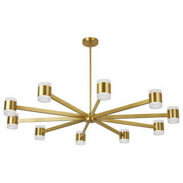 WLS-48140LEDC-AGB 140W Chandelier, Aged Brass w/ Frosted Acrylic Diffuser