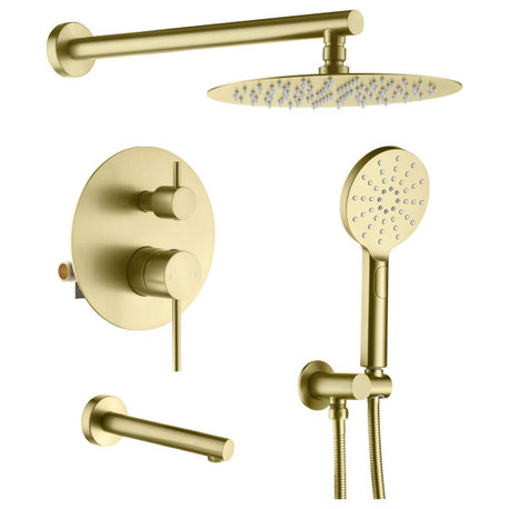 Circular Pressure 3-Function Shower System, Rough-In Valve, Brushed Gold