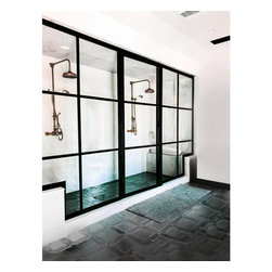 DOCCIA: STEEL METAL SHOWER DOOR WITH SINGLE TEMPERED CLEAR GLASS - Interior Doors