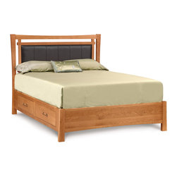 Monterey Cherry Storage Bed with Upholstered Headboard - Platform Beds