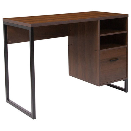 Northbrook Rustic Coffee Wood Grain Finish Computer Desk With Black Metal Frame