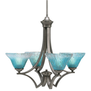 Zilo Uplight, 4 Light, Chandelier, Graphite Finish With 7" Teal Crystal Glass