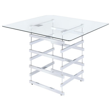 Bowery Hill Contemporary Pub Table in Clear Glass and Chrome