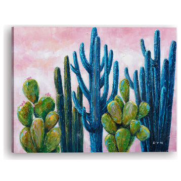 "Cactus in the Field" Oil painting on Wrapped Canvas,  wall Artwork; Fine Art