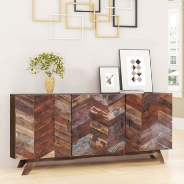 Pensford Parquet Reclaimed Wood 3 Door Rustic Buffet Cabinet