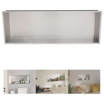 Stainless Steel Shower Niche Recessed Single Shelf 37", Stainless Steel Brushed