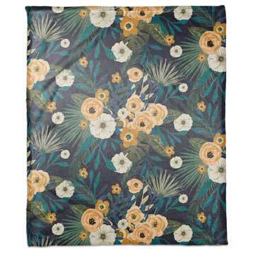 Navy Tropical Floral 50x60 Coral Fleece Blanket