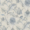 Jacobean Style Floral Non Woven Wallpaper, Blue Dove, Sample