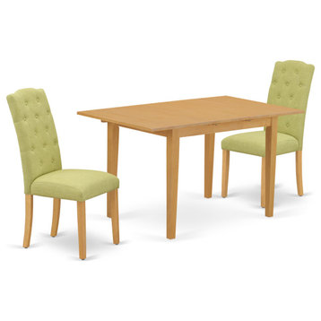 3Pc Dinette Set, Rectangular Table, Butterfly Leaf, Two Chairs, Oak