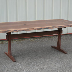 Live Edge Walnut Dining Table with New, Slender Trestle Base - Dining Tables