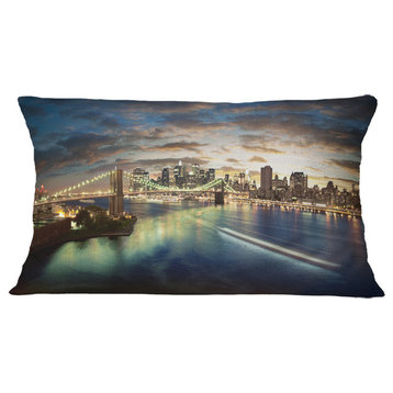 New York Under Cloudy Skies Cityscape Photo Throw Pillow, 12"x20"