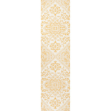 Estrella Bohemian Medallion Textured Weave Indoor/Outdoor, Cream/Yellow, 2 X 10