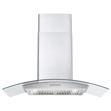 Cosmo 380 CFM Wall Mount Vent Range Hood With Permanent Filters & Glass Canopy, 36", Ducted