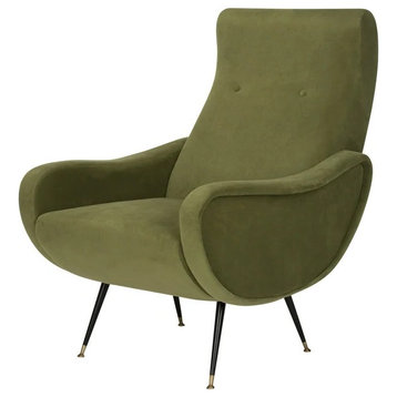 Contemporary Accent Chair, Hunter Green Velvet Seat With Unique Curved Arms