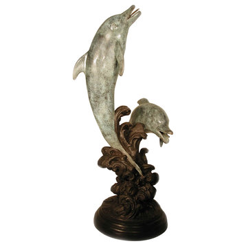 Two Dolphins Swimming Together 74" Bronze Sculpture