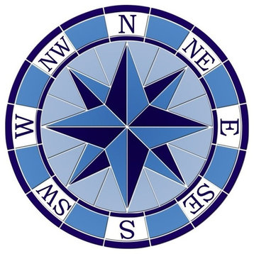 Nautical Compass Ceramic Swimming Pool Mosaic 48"x48", Blue