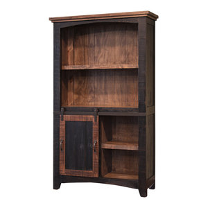 Greenview Sliding Door Bookcase Distressed Black Rustic